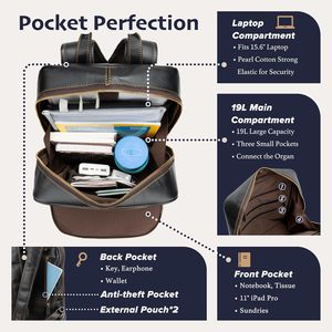 Leather <b>Backpack</b> for Men 15.6" Laptop <b>Backpack</b> top-Grain Leather <b>Backpack</b> Brown <b>Medium</b> Size - Product Image 6