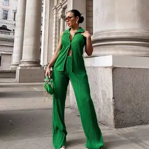  Elegante conjunto de traje de negocios para mujer, chaqueta  corta y pantalones de pierna ancha, trajes de 2 piezas (verde, L) : Ropa,  Zapatos y Joyería