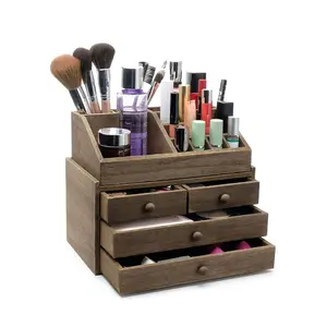 Organizer per trucco in legno da 2 pezzi-9.5x5.5x8 pollici-4 cassetti; 16 scomparti