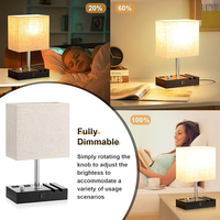 Petite lampe de chevet avec ports de charge USB C, support pour téléphone, lampe de bureau en bois entièrement réglable pour chambre à coucher, bureau