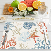 Ensemble de 4 sets de table nautiques, 12x18 pouces, sur le thème de l'océan, avec étoiles de mer et coraux, nappes de table lavables pour mariage