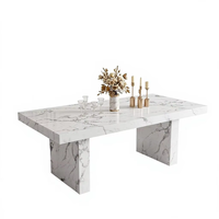 Table à manger moderne en marbre, 79 pouces, rectangulaire, 6-8 personnes, plateau en faux marbre blanc, base sur piédestal, montage facile, écologique, garantie 5 ans