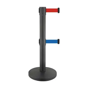 Iron Base Black Painting Retractable Belt Pole Or Belt Barrier Queuing Posts In The Bank