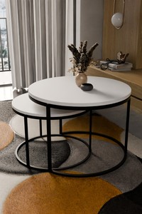 2-Piece Minimalist Living Room Set Round <b>Table</b> Single Coffee <b>Table</b> Side <b>Table</b> Coffee <b>Table</b> - Product Image 3