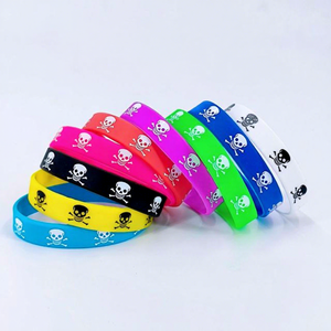 Bracelet en silicone tête de mort, bijoux, 9 couleurs, rond, personnalisé, décoration d'Halloween pour hommes et femmes - Product Image 1