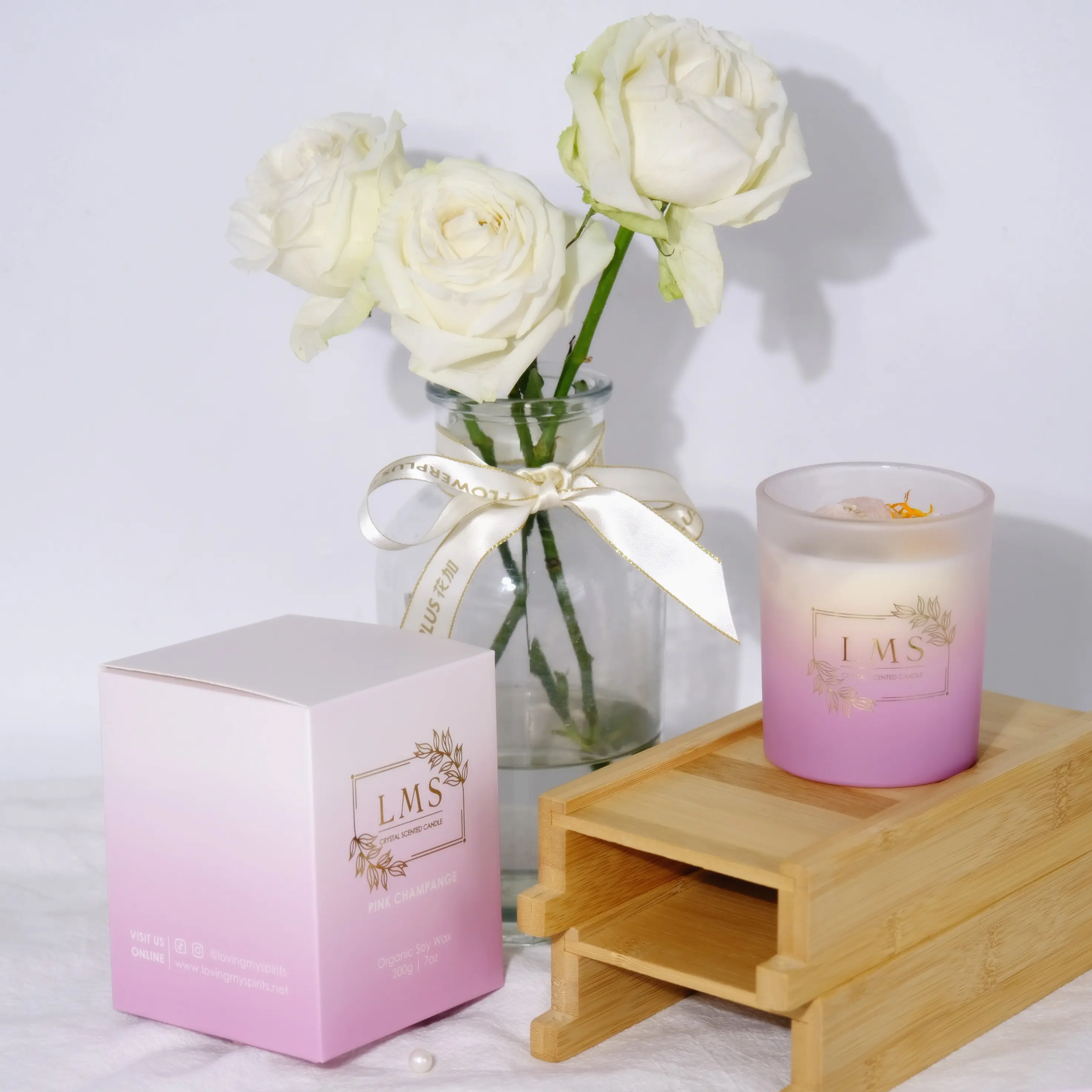 Aromaterapia de lujo personalizada seca flores piedras preciosas infusión de energía curativa velas perfumadas al por mayor