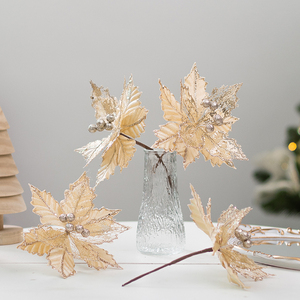 Wholesale 3.53in Gold Glitter <b>Artificial</b> <b>Christmas</b> <b>Flower</b> Picks for Tree Wreath and Home Holiday Decoration - Product Image 1