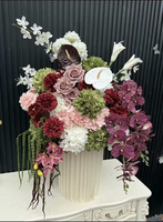 F195 Arche de fleurs artificielles en soie d'hortensia rouge bordeaux de luxe, vente en gros d'usine, pour décoration de mariage et chemin de table