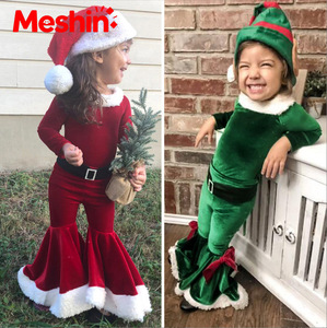 Meshin - Conjunto de Disfraces de Navidad y Año Nuevo para Niños, Camiseta de Forro Polar + Pantalones + Gorros con Estampado de Papá Noel para Bebés, Niños y Niñas - Product Image 2