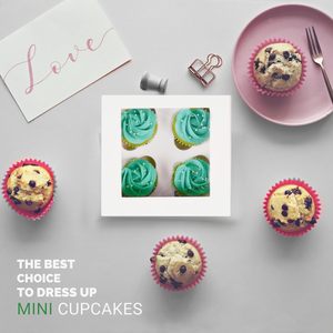 Cajas Blancas para Mini Cupcakes con Ventanas e Insertos, Diseñadas para Contener 4 Mini Cupcakes, Muffins, Pasteles, Paquete al por Mayor - Product Image 4
