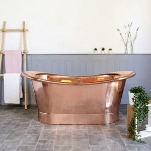 Baignoire autoportante ovale en cuivre, faite à la main, pour adulte, avec couvercle - Product Image 1
