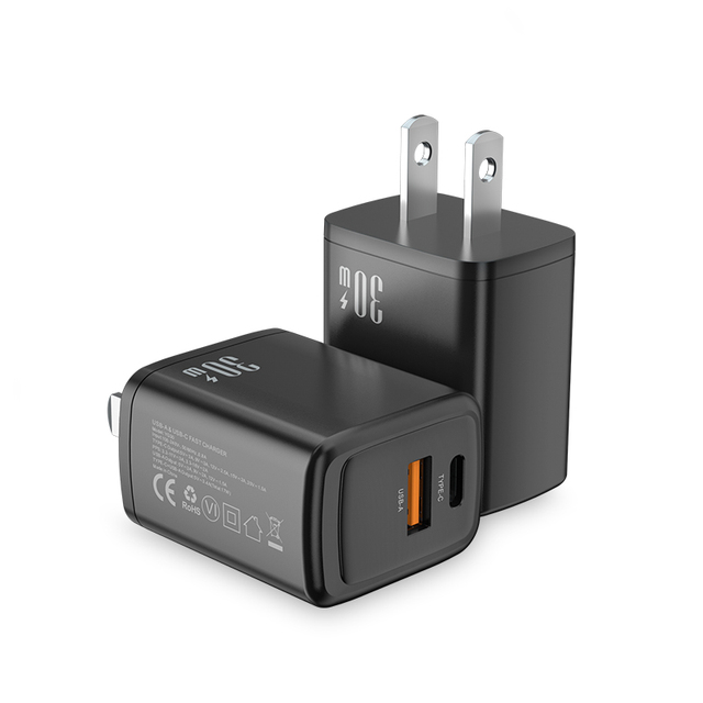 Custom Logo US Plug 30W Fast Charging Charger Dual Port USB Type C Mobile Phone Charger PD Power Adapter