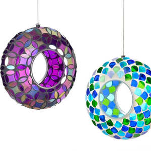 Mangeoire à oiseaux en mosaïque de verre, faite à la main, fenêtre craquelée, décoration de jardin suspendue, mangeoire à oiseaux en cercle artisanal - Product Image 4