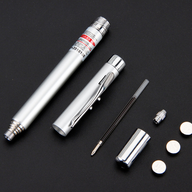 NIACONN NIA-S029 Retractable Antenna LED Flashlight Red Laser Pointer Aluminum Stainless Steel Dry Battery Powered 3W Light
