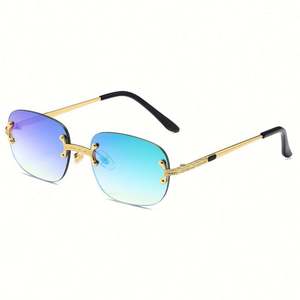 Lunettes de soleil rectangulaires sans monture en métal rétro pour hommes et femmes avec logo personnalisé, UV400, petites lunettes de soleil carrées sans monture pour hommes et femmes - Product Image 6