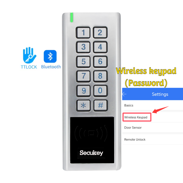 TTlock WK2 Waterproof Wireless Password Keypad with Ble Metal Case Mechanical Keys for Smart Lock and Access Control Systems