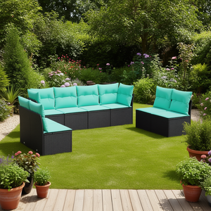 Conjunto de Sofás de Patio de Ratán Sintético Negro con Cojines, Muebles de Jardín para Exteriores, Diseño Contemporáneo, Impermeable - Product Image 2