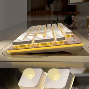 คอมโบคีย์บอร์ดแบบมีสายแบบมีสายเงียบเรียบเงียบ หูฟังคอมโบ แสงพื้นหลังสีขาว/เหลือง ปรับได้สำหรับการเล่นเกมในสำนักงาน - Product Image 5