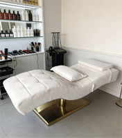 Lit de beauté et de spa de luxe doré à base rectangulaire, moderne, réglable en hauteur, pour sourcils et cils, portable et durable