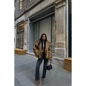 Women's <b>Yellow</b> Faux Fur Collar Handkerchief <b>Coats</b> - Product Image 2