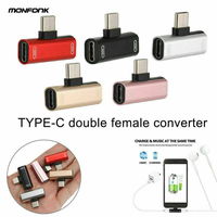 Monfonk adaptor pengisi daya, 2-in-1 Tipe C Splitter USB C Audio musik untuk iPad untuk Samsung untuk Huawei