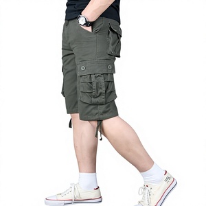 Shorts cargo pour homme, couleur unie, taille mi-haute, avec poches, style décontracté, cordon de serrage, style bermuda, tissu en toile respirant - Product Image 3
