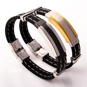 Trendy stainless steel silicone name wrist bracelet for charms laser engraving