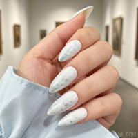Lot de 24 faux ongles en ABS à presser, pré-conçus, avec paillettes et motifs dégradés, forme amande moyenne, pour marque privée OEM