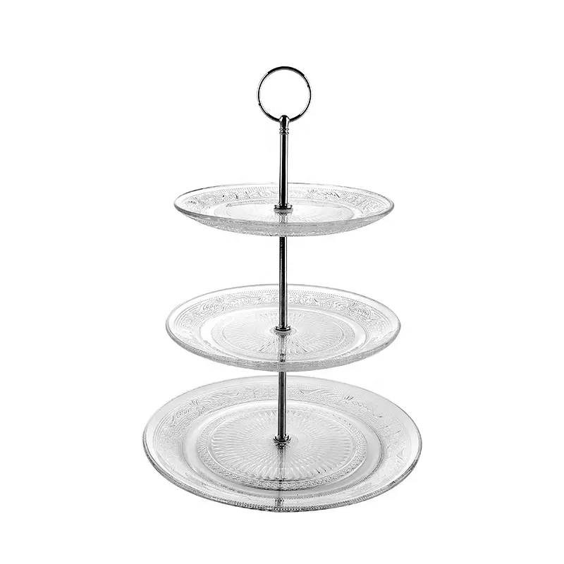 Classical Clear Glass Cake Stand 3 tier Wedding Party Plate Dessert serving plates with stand Glassware Serving Cake Plates