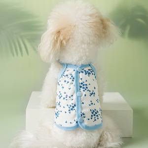 Gilets pour animaux de compagnie pour chats et petits chiens, imprimé floral, polyester respirant, vêtements d'été bleu et vert - Product Image 3