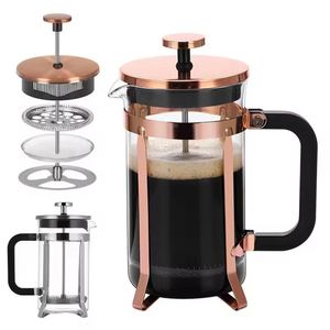 กาต้มกาแฟแบบกดสไตล์ฝรั่งเศส สีโรสโกลด์ทันสมัย สำหรับขายส่ง ทำจากแก้วบอโรซิลิเกตใสคุณภาพสูง พร้อมตัวกรองสแตนเลส ใช้ได้ทั้งกาแฟและชา - Product Image 1