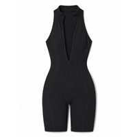 Anjie Individuelles Logo OEM ODM Private Label Maßgeschneiderte OEKO-TEX GRS Mock Neck Reißverschluss Ärmelloser Unitard Damen Yoga Pilates Hersteller