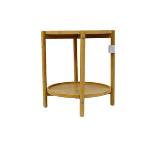 Mesa redonda pequeña de bambú, mesita de noche, mesa de centro pequeña para sofá de sala de estar, estilo minimalista, almacenamiento moderno de doble capa - Product Image 2