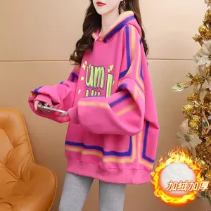 Europe and the United States oversize hoodie plus fleece thick autumn and winter tie dye graffiti loose casual female top coat