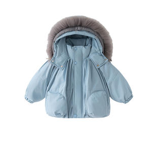 2025 New Winter <strong>Children's</strong> Solid Color Down Jacket Korean Style Warm <strong>Fur</strong> Collar Hooded White Duck Filled Zipper Closure Fashion - Product Image 1