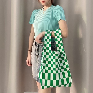 2023 Designer stile coreano borse in maglia all'uncinetto per le donne Casual Tote due Open alla moda modello a scacchi per lo Shopping - Product Image 4
