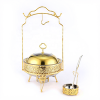 Chauffe-Plat de Luxe Style Arabe Doré 6L 8L avec Couvercle Suspendu Creux en Acier Inoxydable pour Hôtels et Buffets de Mariage