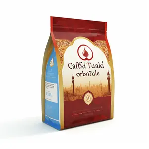 Sac à fond refermable imprimé personnalisé pochette de rangement pour grains de café debout sac d'emballage en grains de café à 4 joints latéraux