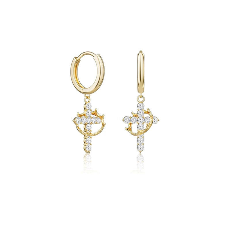 หัวเข็มขัดสีทองแบบไขว้รูปมงกุฎเพชร