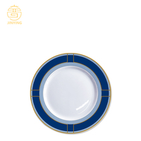 Service de table Renaissance bleu et or, design classique, assiettes en porcelaine fine pour cadeau de mariage et dîner élégant