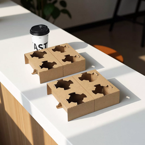 Disposable 2/4 Cup Holders for <b>Coffee</b>, Bubble Tea & Beverages, Single/Double/Four Cups Tray, Compostable <b>Takeaway</b> Cup Base - Product Image 1