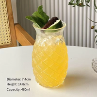 Tasse en verre transparente ananas, design créatif, pour boissons froides, jus, eau pétillante, 480 ml, pour restaurant, design mignon
