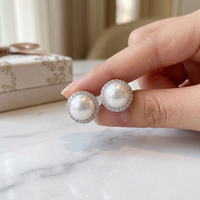 Pendientes de Perlas Redondas con Halo de 10 mm, Plata 925, Perlas Naturales de Agua Dulce, Sin Níquel, para Piel Sensible, para Novias, Moda Femenina, Diseño de Girasol