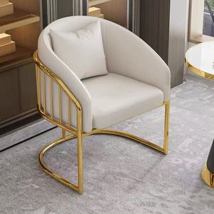 Luxury PU Salon Guest <b>Chair</b> Gold Vertical Bar Armrest Curved Sled Base With <b>Throw</b> Pillow For Nail Beauty Salon Spa - Product Image 1