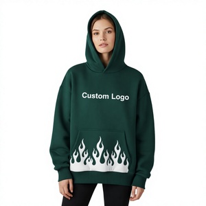 Sweat-shirt à capuche surdimensionné personnalisé avec logo, unisexe, vert uni, décontracté, pour l'hiver, 100% coton respirant, transfert thermique - Product Image 1