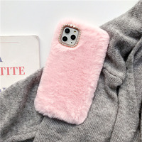 Femme belle hiver fourrure doux au toucher couleur chaude étui de téléphone pour iphone 12 13 pro max, pour iphone 13 étui de téléphone fourrure