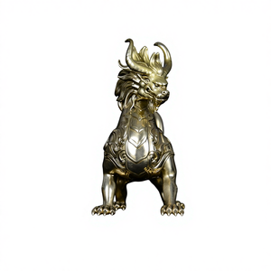 Antiek koperen draken-schildpad Feng Shui mascotte gegraveerd messing sculptuur gegoten metaal ambachten op maat gemaakte gelukkige Kirin eenhoorn - Product Image 4