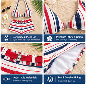 Custom Halter U-Neck <strong>Bikini</strong> Top With <strong>Shorts</strong> With Belt and High Waist OEM Swimsuit Set Luxury Beachwear Supplier - Product Image 3