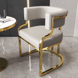 Chaises de salle à manger de luxe modernes et contemporaines en métal doré, <span class=keywords><strong>fauteuils</strong></span> rembourrés en cuir avec dossier pour salons, maisons de campagne et bars - Product Image 4