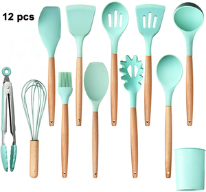 QZQ Wooden Spatula Handle Colorful <strong>Kit</strong> <strong>Cooking</strong> 12pcs Cookware Nonstick Baking Tool Cheese Wooden Silicone Kitchen Utensils Set - Product Image 2
